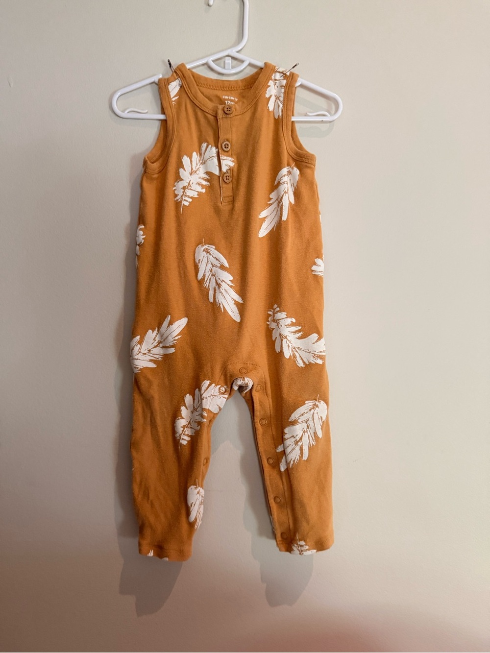 Carter's Sleeveless Feather-Print Romper - Rust